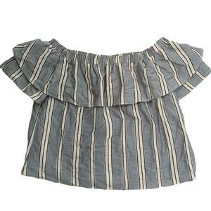 🛍 Everly Off The Shoulder Ruffled Striped Top
